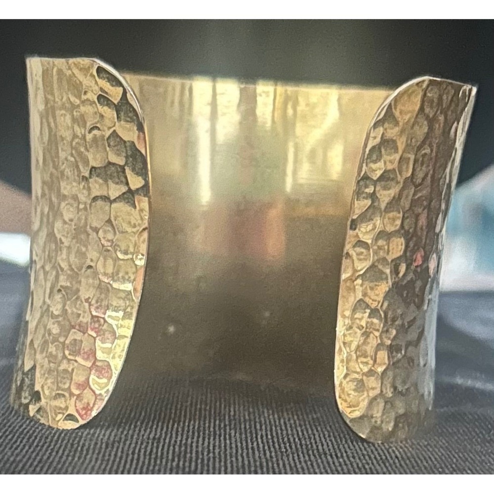 Hammered Gold Tone Wide Cuff Bracelet Chunky Statement Boho Jewelry - Picture 4 of 4